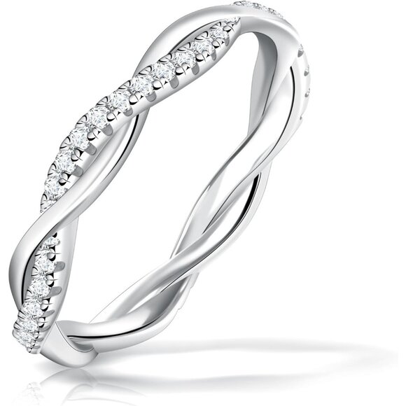 🆕 Women Silver Moissanite Eternity Ring Twisted Rope Wedding Band Sterling Gift - Picture 1 of 5
